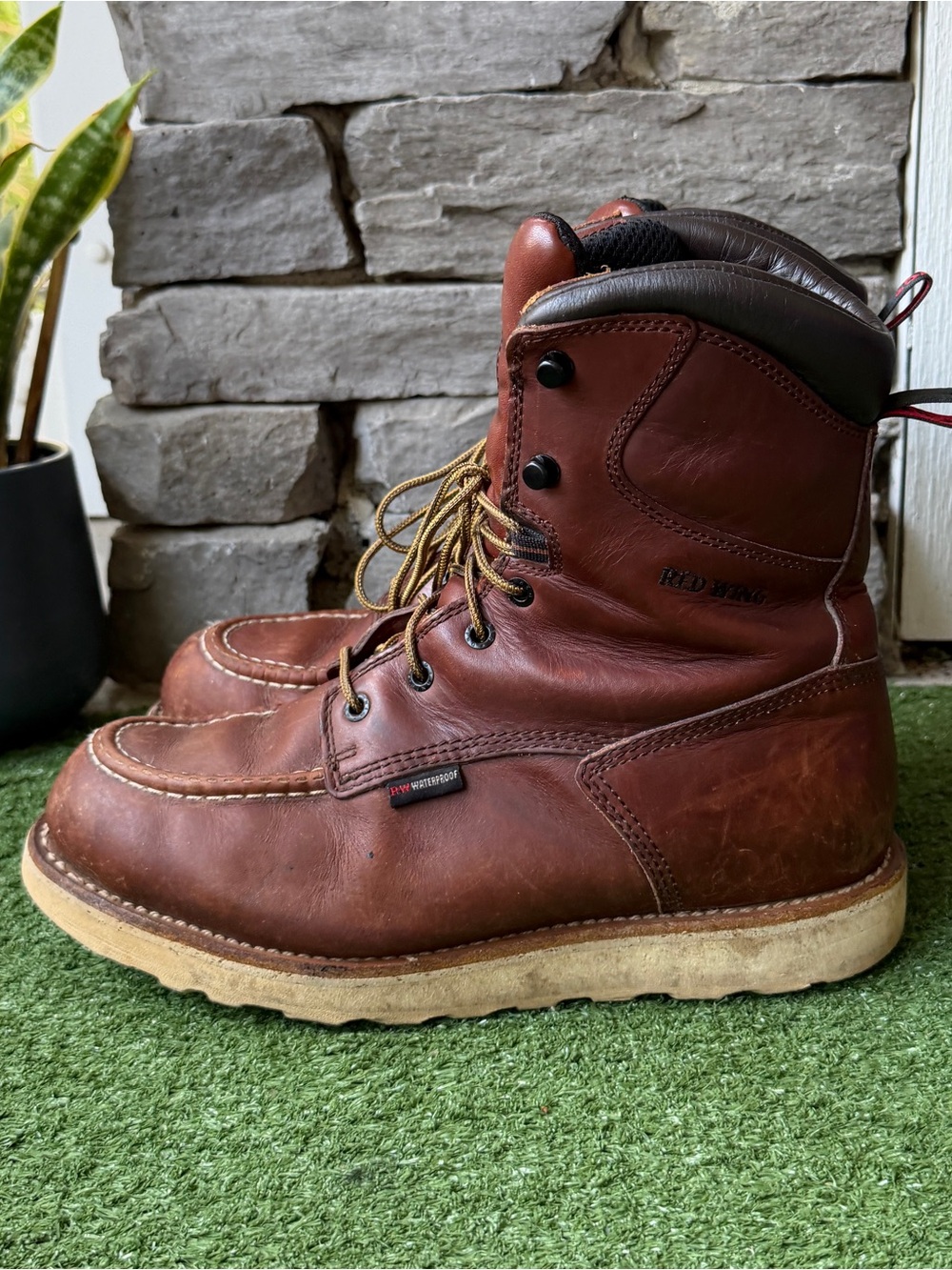 Red Wing Brown Leather Waterproof Mens Work Boots (Style 411)